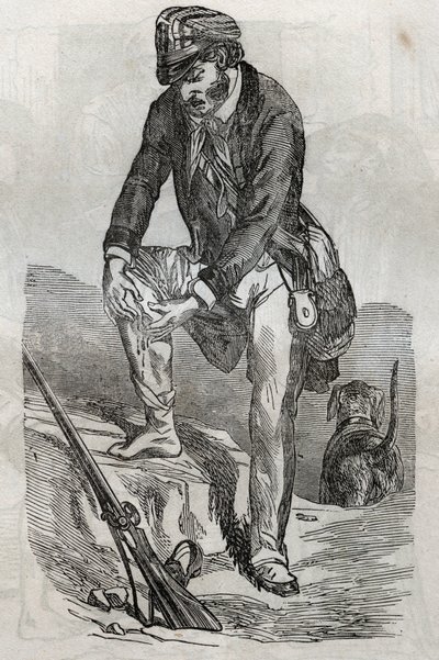 Rage - traitement des morsures faites par un animal enragé - blessé pressant sa plaie - gravure dans "La Santé Universelle - Guide Médical des Familles" 1852 - Unknown artist