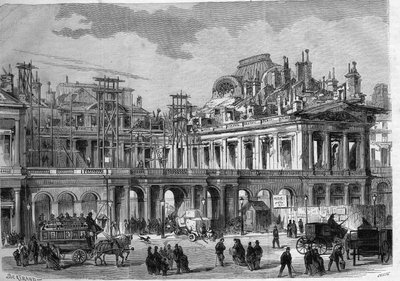 Travaux de reconstruction du Palais-Royal à Paris. Gravure dans "L