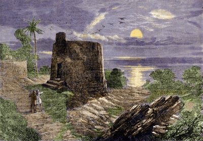 Religion des Farsis (adeptes de Zarathoustra) : le rituel funéraire consiste à placer les corps des défunts dans une tour, la Tour du Silence, où ils sont dévorés par des vautours. Région du Malabar. - Unknown artist