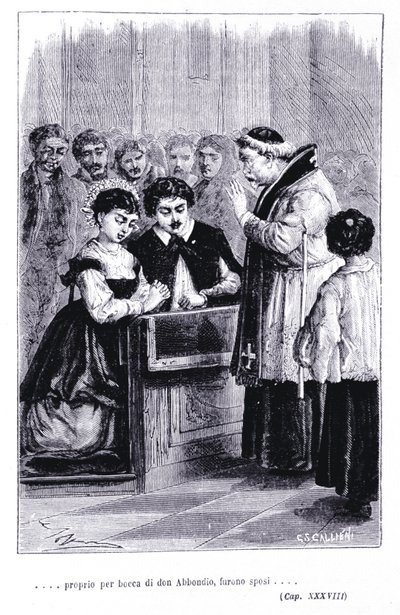 Mariage de Renzo et Lucia. Gravure dans « Les fiancés » (I promessi Sposi) d