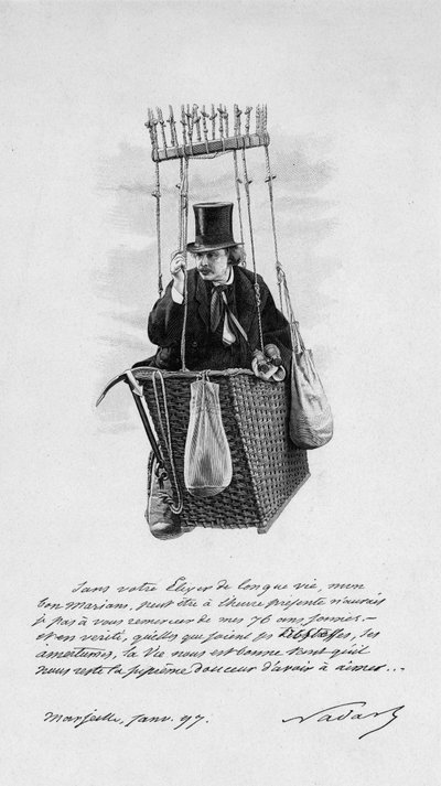Représentation de Félix Tournachon dit Nadar (1820-1910) dans la nacelle d
