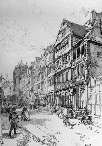 Représentation de la rue juive à Francfort, lieu de naissance de la famille Rothschild. Gravure dans « Le Monde Illustré » - Unknown artist