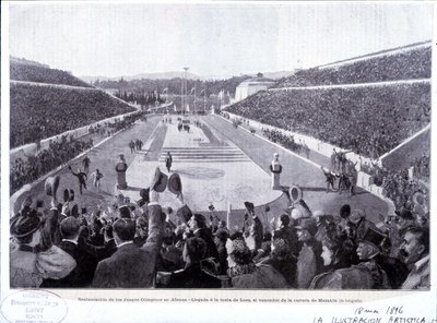 Restauration des Jeux Olympiques à Athènes : arrivée de Lues, vainqueur du marathon - Unknown artist