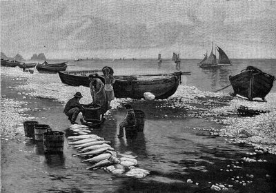 Retour des pêcheurs sur la grève à Belle-Île en Bretagne. Gravure dans « Le Journal de la jeunesse » - Unknown artist