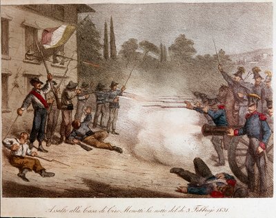 Risorgimento : les soldats de François IV de Modène (Francesco IV di Modena) prennent d