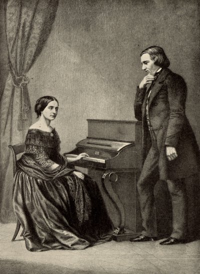 Robert Schumann (1810-1856) avec sa femme (impression) - Unknown artist