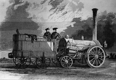 Locomotive de Robert Stephenson pour le chemin de fer de Liverpool à Manchester en 1831 - gravure - Unknown artist