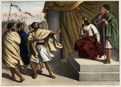 Roboam, le premier roi de Juda, a déclenché la révolte des dix tribus du nord. Gravure anonyme du milieu du 19ème siècle. - Unknown artist