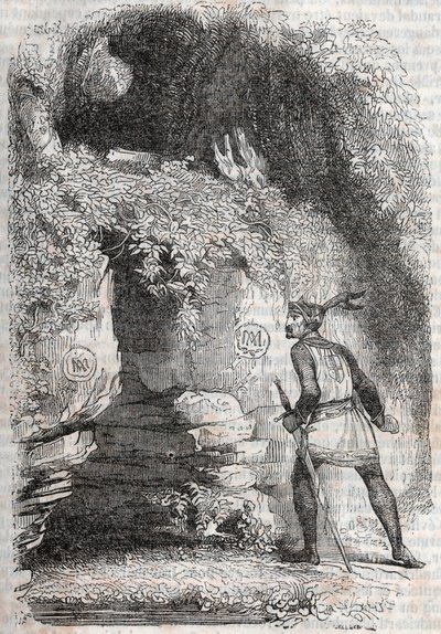 Roland trouve les figures de Médor et Angélique - gravure de 1851 de « Roland furieux » (Orlando furioso) (16ème siècle) par Ludovico Ariosto, dit l