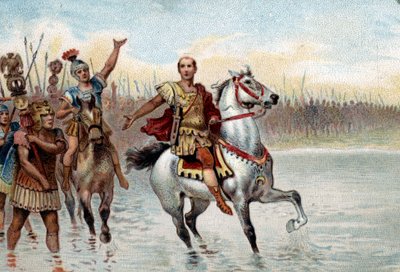 Système politique romain : Le consul. Jules César traversa le fleuve Rubicon avec ses légions en armes le 10 janvier 49 av. J.-C. sur les traces de Pompée le Grand (Gnaeus Pompeius Magnus) - Unknown artist