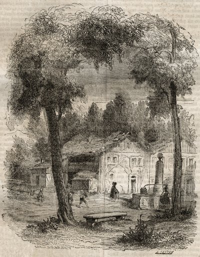 Rousseau à Môtiers (Canton de Neuchâtel) - Illustration pour les « Confessions » de Jean-Jacques Rousseau - gravure de 1849 - Unknown artist