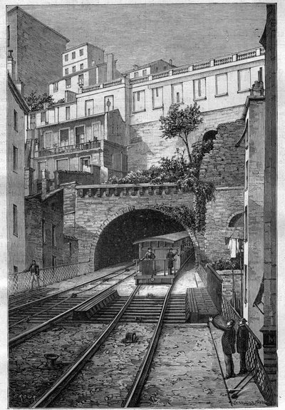 Route du chemin de fer de Lyon à Fourvière - gravure dans « Journal des voyages » 1884 - Unknown artist