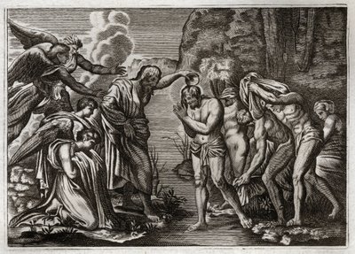 Bible de Royaumont, Nouveau Testament : Baptême de Jésus-Christ. Saint Jean-Baptiste baptisant Jésus-Christ dans les eaux du Jourdain. Illustration de 1811. - Unknown artist