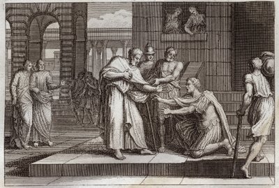 Bible de Royaumont, Nouveau Testament : Cornelius baptise. Le centurion reçoit la foi de Jésus-Christ, et est baptisé par Saint Pierre. Illustration de 1811. - Unknown artist