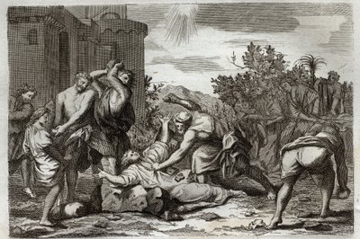 Bible de Royaumont, Nouveau Testament : Mort de Saint Étienne, premier martyr chrétien, par lapidation. Illustration de 1811. - Unknown artist
