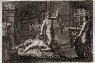Bible de Royaumont, Nouveau Testament : Décollation de Saint Jean-Baptiste. On met sa tête sur un plateau. Illustration de 1811. - Unknown artist