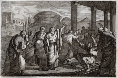 Bible de Royaumont, Nouveau Testament : Lame guéri. Saint Paul guérit un boiteux et arrête un peuple qui voulait lui sacrifier comme un dieu. Illustration de 1811. - Unknown artist