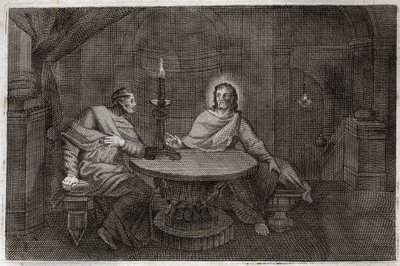 Bible de Royaumont, Nouveau Testament : Nicodème vient trouver Jésus-Christ la nuit. Illustration de 1811. - Unknown artist