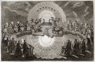 Bible de Royaumont, Nouveau Testament : Ciel ouvert. Un trône apparaît entouré d