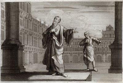 Bible de Royaumont, Nouveau Testament : Parabole du Pharisien et du Publicain, qui allèrent prier au Temple. Illustration de 1811. - Unknown artist