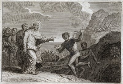 Bible de Royaumont, Nouveau Testament : Possédé guéri. Jésus-Christ guérit un possédé que le démon rendait furieux. Illustration de 1811. - Unknown artist