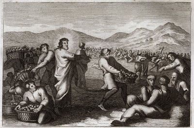 Bible de Royaumont, Nouveau Testament : Propagation des pains. Jésus-Christ multiplie cinq pains et nourrit cinq mille hommes. Illustration de 1811. - Unknown artist