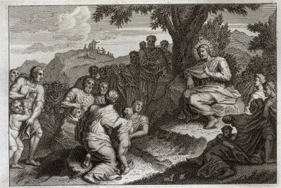 Bible de Royaumont, Nouveau Testament : Sermon sur la montagne. Jésus-Christ choisit douze apôtres parmi ses disciples et prononce devant eux et devant une grande foule le Sermon, habituellement appelé le Sermon sur la Montagne. Illustration de 1811. - Unknown artist