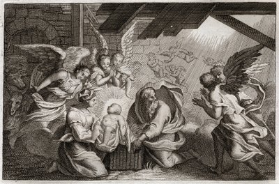 Bible de Royaumont, Nouveau Testament : La Nativité. Jésus-Christ est né de la Sainte Vierge Marie dans une étable à Bethléem. Illustration de 1811. - Unknown artist