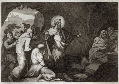 Bible de Royaumont, Nouveau Testament : La Résurrection de Lazare par Jésus-Christ. Illustration de 1811. - Unknown artist