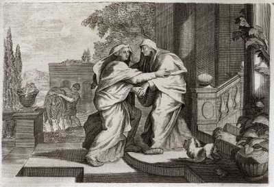 Bible de Royaumont, Nouveau Testament : Visitation. La Sainte Vierge Marie rend visite à sa cousine Élisabeth. Illustration de 1811. - Unknown artist