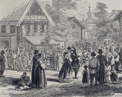 Russie (XIXe siècle). Fête dans un village. 1879 (gravure) - Unknown artist