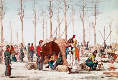 Soldats russes bivouaquant sur les Champs-Élysées, Paris, France, 31 mars 1814 (gravure) - Unknown artist