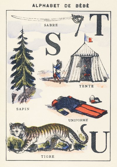 S T U : sabre, sapin, tente, tigre, uniforme - Unknown artist