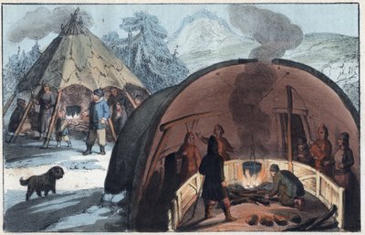 Famille Saami dans une tente en Laponie - Intérieur d