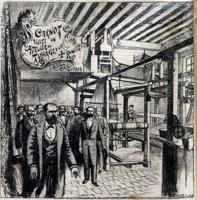 Sadi Carnot (1837-1894) visite un atelier de Canut, 8 octobre - Unknown artist