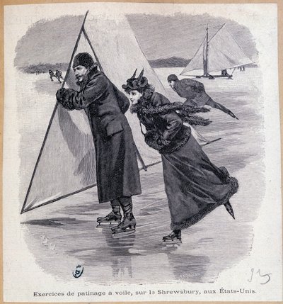Exercice de voile, sur le Shrewsbury, USA, vers 1890 - gravure, fin du 19e siècle - Unknown artist