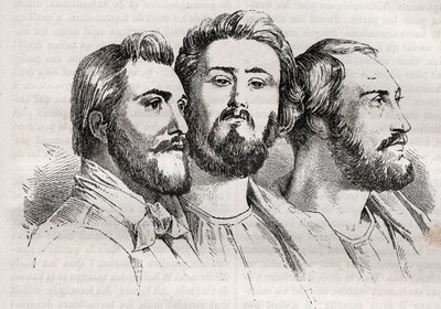 Saint-simonisme - Saint-simoniens - Charles Duveyrier (1803-1866) - Émile Barrault (1799-1869) - Michel Chevalier (1806-1879) - Gravure de 1882 dans « Histoire de dix ans : 1830-1840 » de Louis-Blanc (1811-1882) - Unknown artist