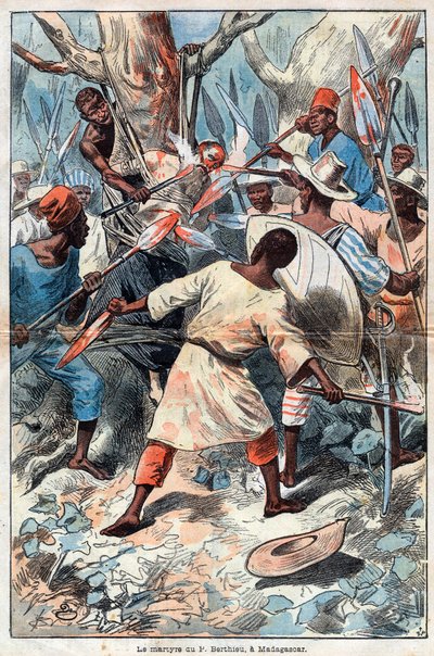 Saint Père Jacques Berthieu premier martyr de Madagascar - Le martyre de Jacques Berthieu (1838-1896) (Saint Jacques Berthieu) missionnaire jésuite à Madagascar - Il fut le premier Bienheureux et Martyr de Madagascar - Gravure de 1896 - Unknown artist