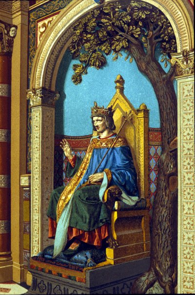 Saint Louis ou Louis IX (1214 - 1270) rendant justice. Chromolithographie. - Unknown artist