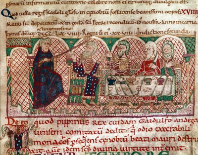Saint Maur reçu à la table de Gaidulfe de Ravenne (miniature) - Unknown artist