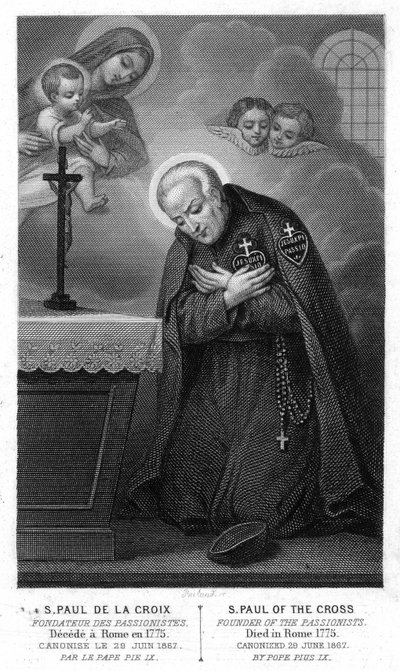 Saint Paul de la Croix, fondateur des Passionistes déçu à Rome en 1775, canonisé le 29 juin 1867 par le pape Pie IX. Gravure du 19ème siècle. - Unknown artist