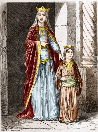Sainte Bathilde (626-680), reine des Francs avec Clotaire. Gravure dans "Histoire De France En Cent Tableaux" par Paul Lehugeur - 1891 - Unknown artist