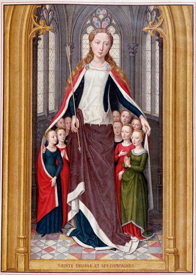 Sainte Ursula abritant ses compagnes sous son manteau, après la chasse de Sainte Ursula, Bruges - Unknown artist