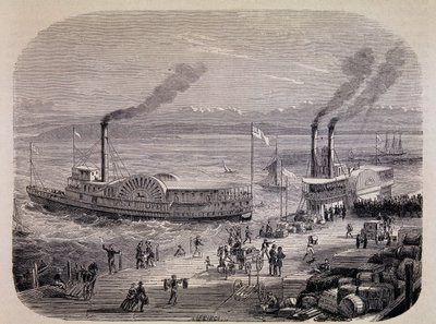 Quais de San Francisco et bateaux à roues à aubes (Californie) - Unknown artist
