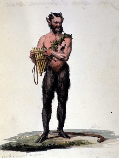 Satyre et musique. Gravure du 19ème siècle. - Unknown artist