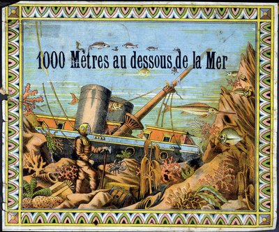 Scaphandrier et bateau naufragé - dans « 1000 mètres sous les mers » par Jules Verne - Unknown artist