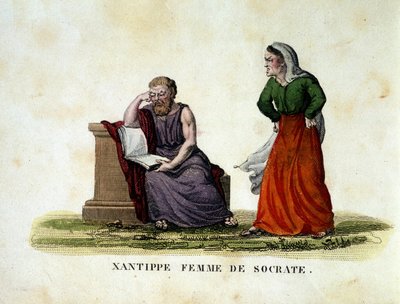 Scène de ménage entre Socrate et sa femme Xanthippe - gravure - Unknown artist
