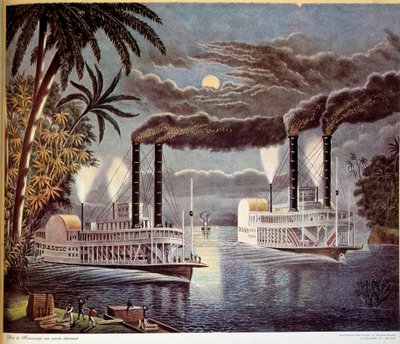 Scène de navigation en bateau sur le Mississippi aux États-Unis. 19ème siècle. Paris, Arts Décoratifs - Unknown artist