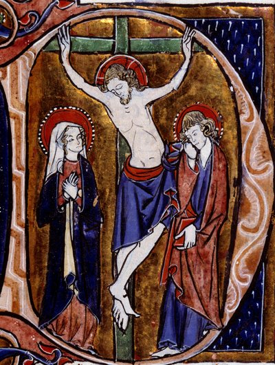 Scène de crucifixion dans une lettrine (lettre D). Miniature dans « Speculum historiale » de Vincent De Beauvais - Unknown artist