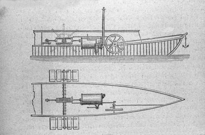 Schéma de la découpe et du moteur du bateau à vapeur de Jouffroy d